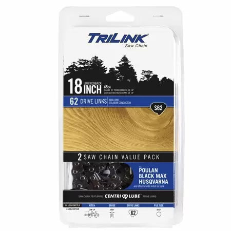 Trilink Saw Chain 18 2 Pack Replacement Saw Chain 62 Drive Links - 3/8 - .050
