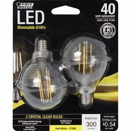 LED Globe Light Bulbs, G16-1/2, Soft White, 300 Lumens, 4.5-Watts, Candelbra Base, 2-Pk.
