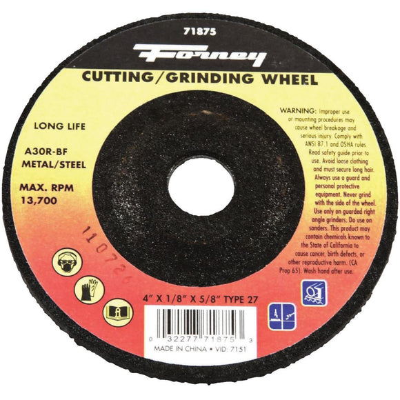 Forney Type 27 4 In. x 1/8 In. x 5/8 In. Metal/Steel Grinding Cut-Off Wheel
