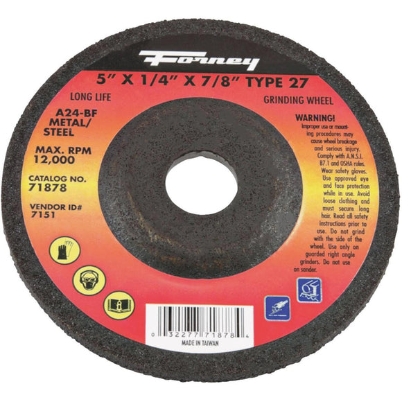 Forney Type 27 5 In. x 1/4 In. x 7/8 In. Metal/Steel Grinding Cut-Off Wheel