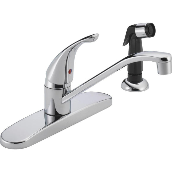 Peerless Single Handle Lever Kitchen Faucet with Black Side Spray, Chrome